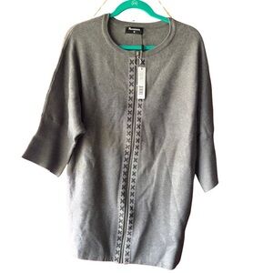 Romimona Gray Full Zip Knit Sweater with Black and Silver Embellishment